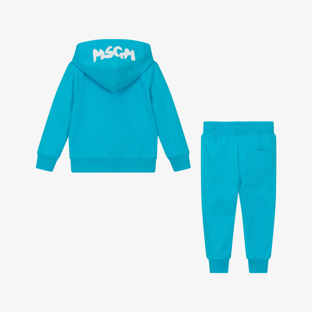 MSGM-Boys Turquoise Hooded Jersey Set | Childrensalon Outlet