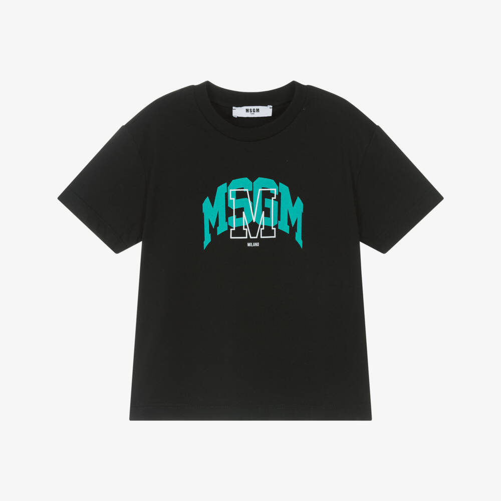 MSGM-تي شيرت قطني أسود للأولاد بأسلوب الفارسيتي | Childrensalon Outlet
