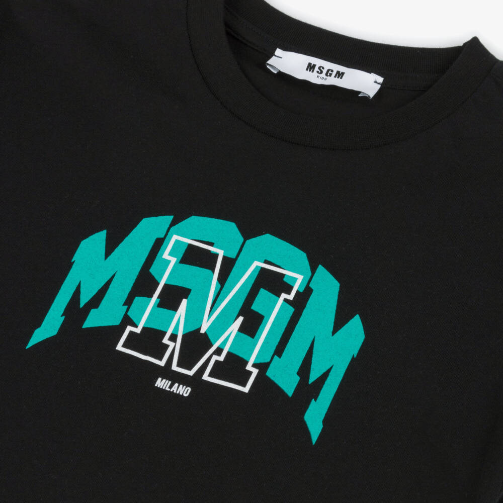 MSGM-Boys Varsity Black Cotton Tee | Childrensalon Outlet