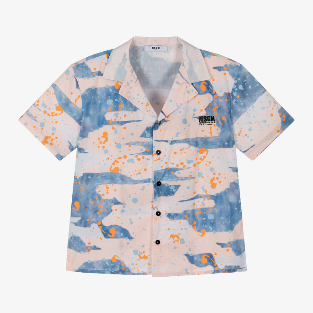 MSGM-قميص أزرق برّاق وبرتقالي للأولاد | Childrensalon Outlet