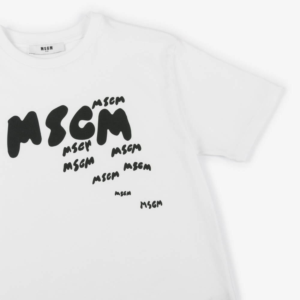 MSGM-Boys White Artistic Logo Tee | Childrensalon Outlet