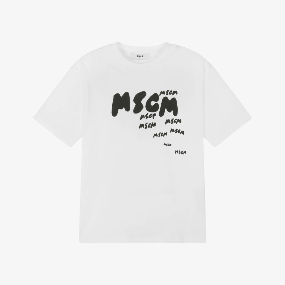 MSGM-تيشيرت أبيض بشعار فني للأولاد | Childrensalon Outlet