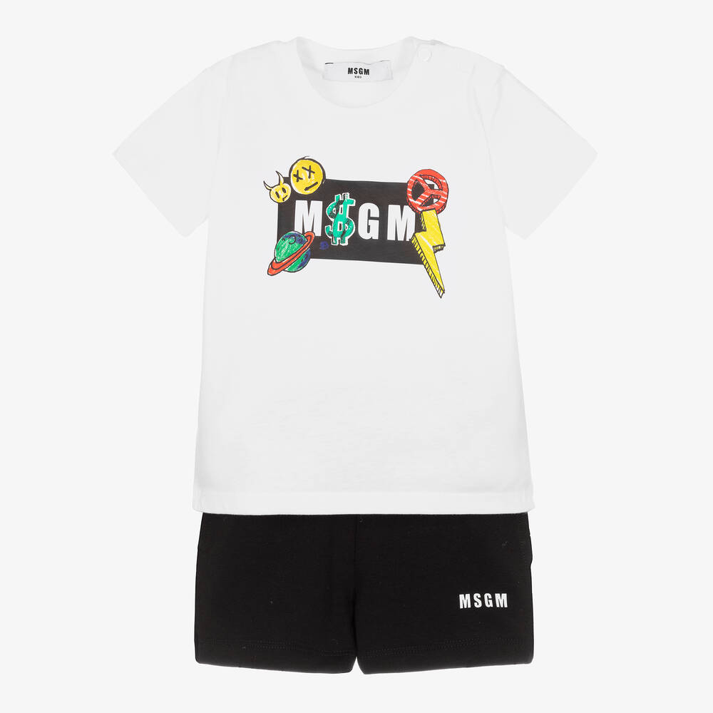 MSGM - Белая футболка и черные шорты из хлопка | Childrensalon