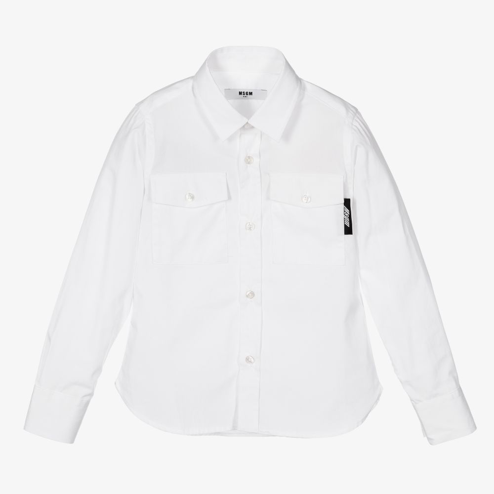 MSGM - Boys White Cotton Logo Shirt | Childrensalon
