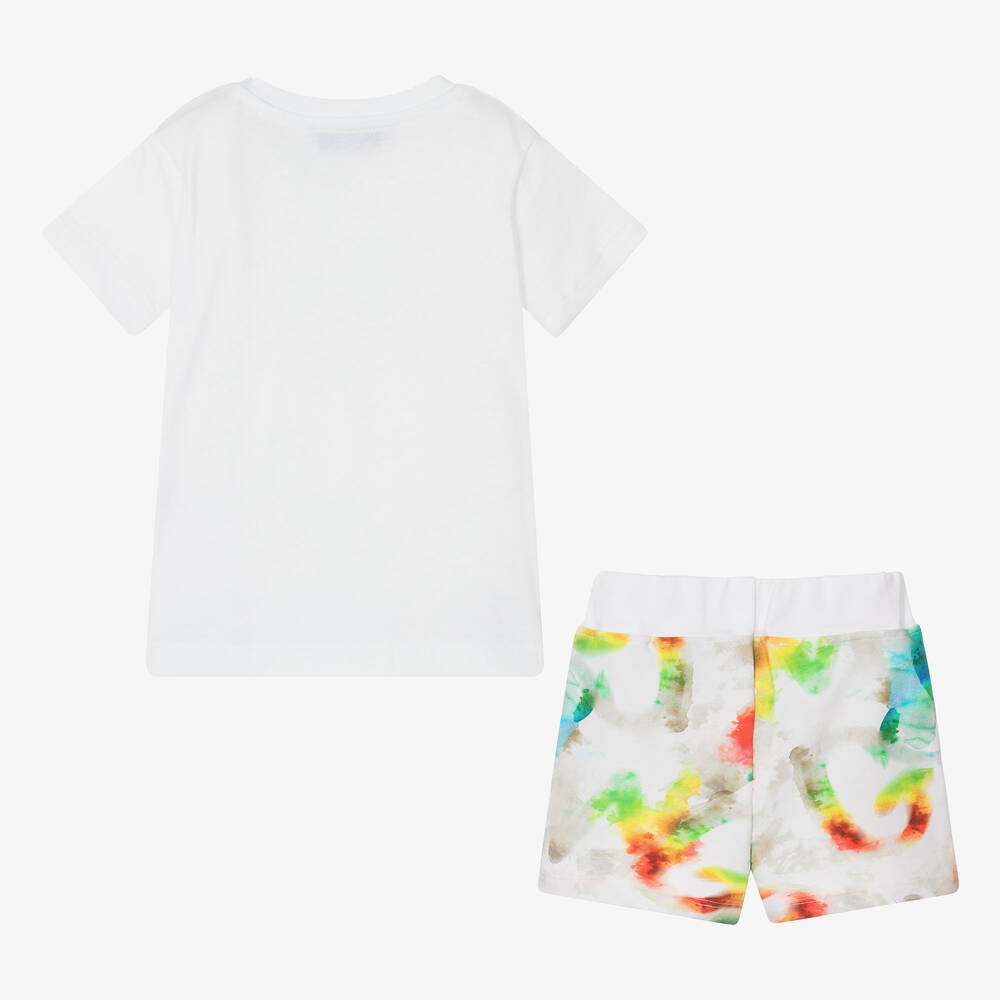 MSGM-Boys White Cotton Watercolour Shorts Set | Childrensalon Outlet