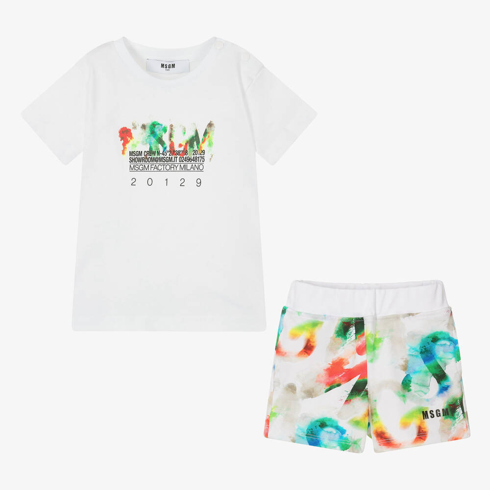 MSGM-Boys White Cotton Watercolour Shorts Set | Childrensalon Outlet