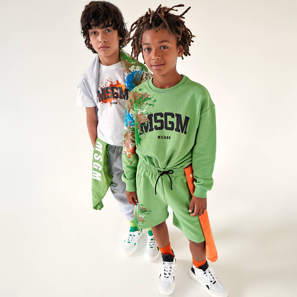 MSGM Boys White Logo Cotton T Shirt Childrensalon Outlet