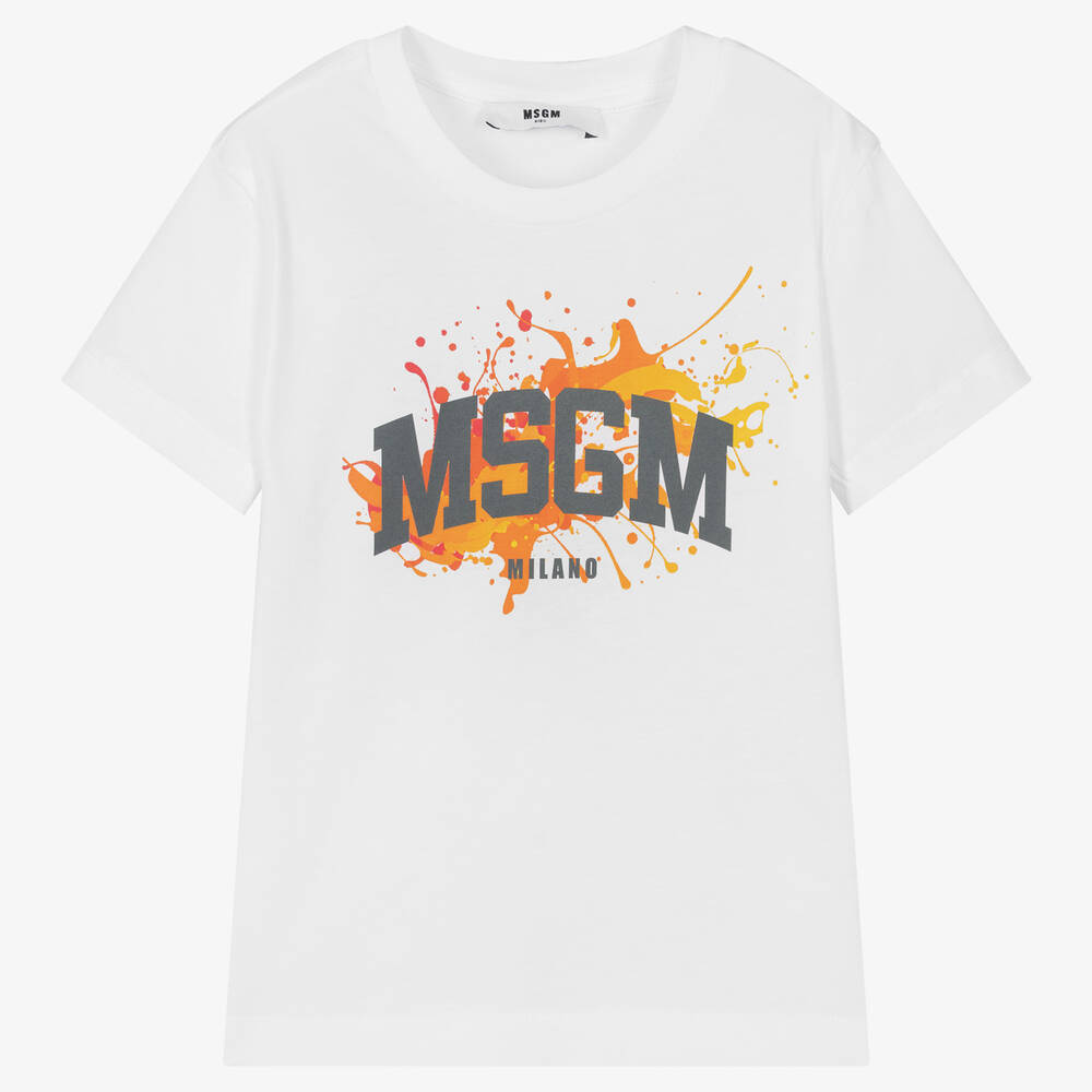 MSGM - Boys White Logo Cotton T-Shirt | Childrensalon
