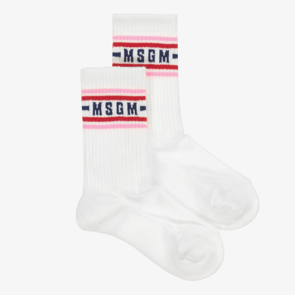 MSGM-Boys White Ribbed Logo Socks | Childrensalon Outlet