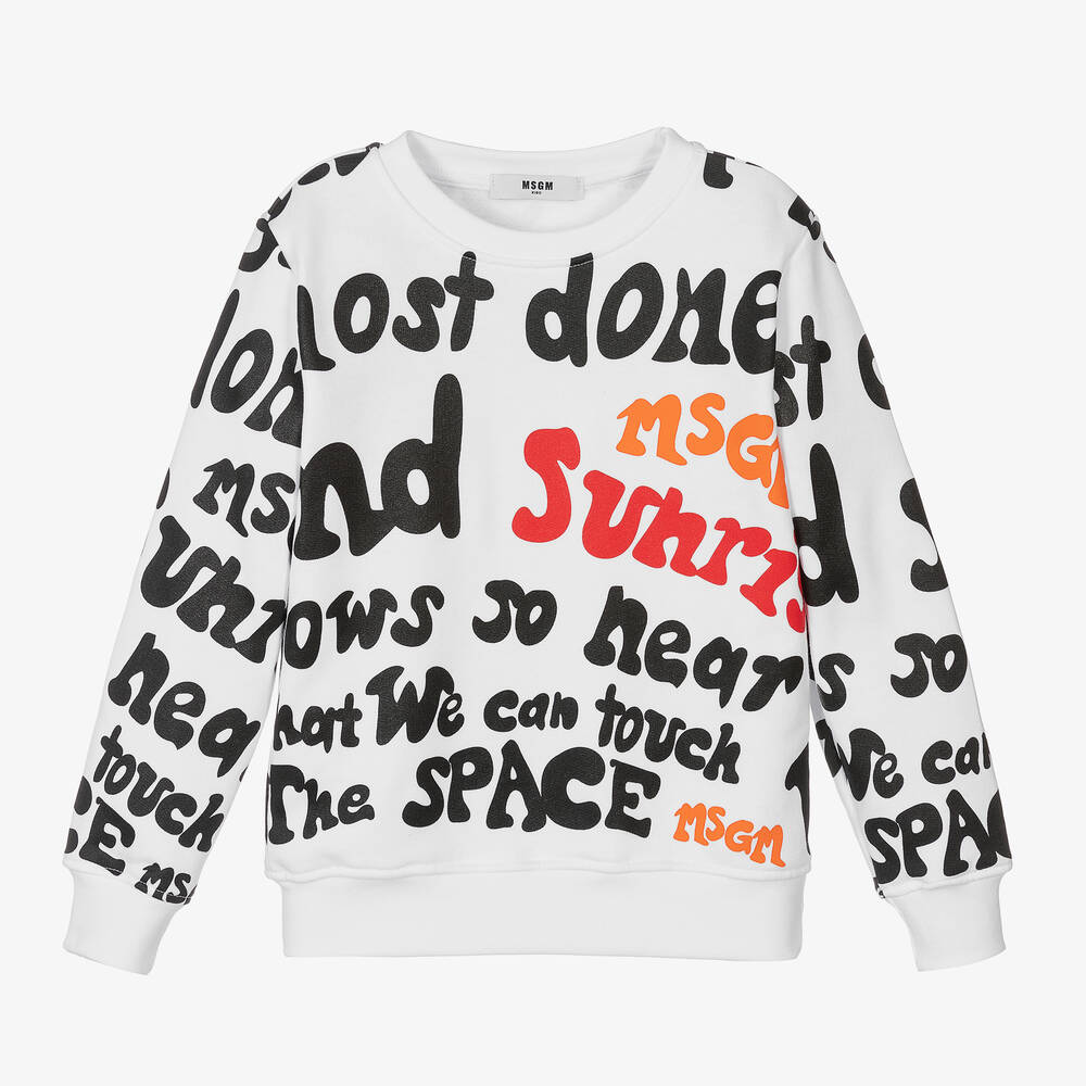 MSGM-سويتشيرت قطن لون أبيض للأولاد | Childrensalon Outlet
