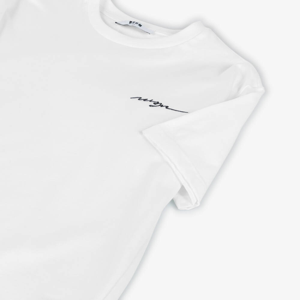 MSGM-تيشيرت أبيض للأولاد بشعار أسود | Childrensalon Outlet