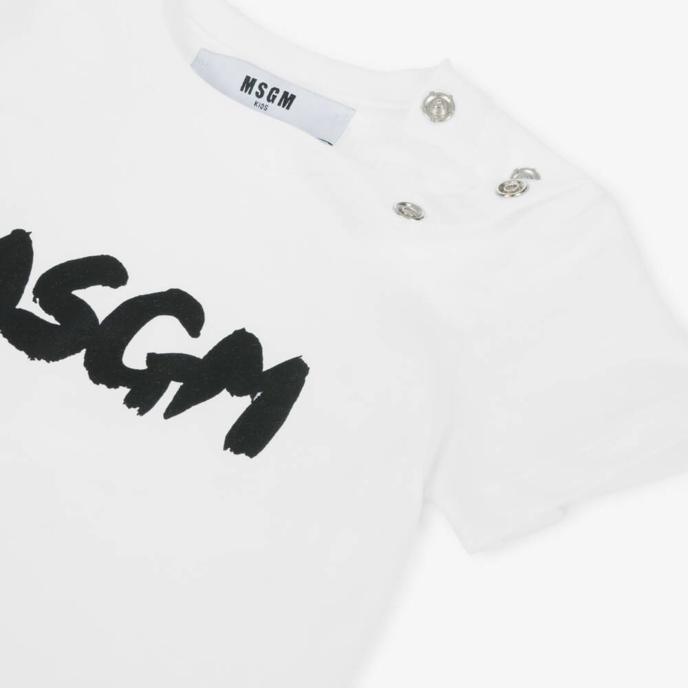 MSGM-Boys White Tee with Bold Logo | Childrensalon Outlet