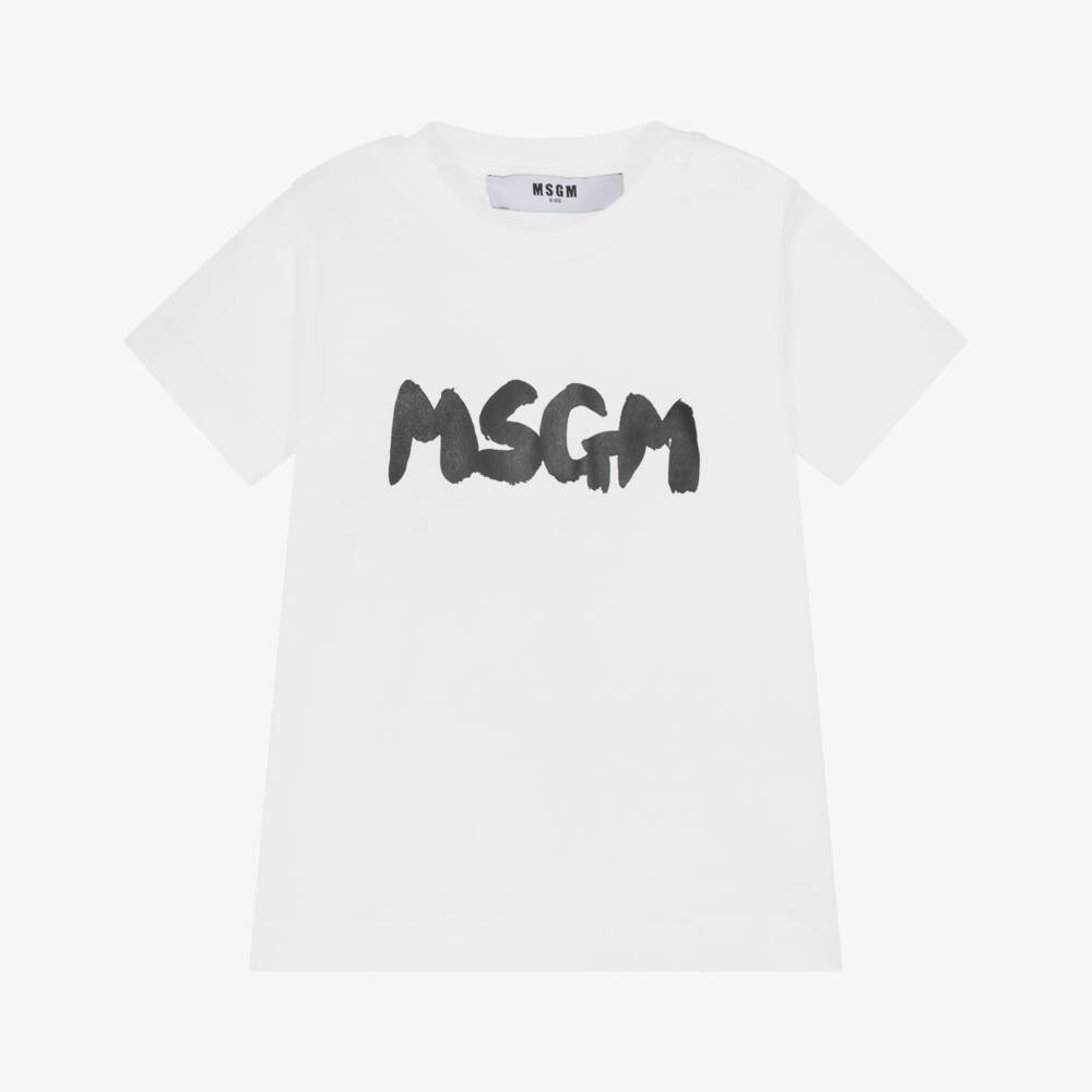 MSGM-Boys White Tee with Bold Logo | Childrensalon Outlet
