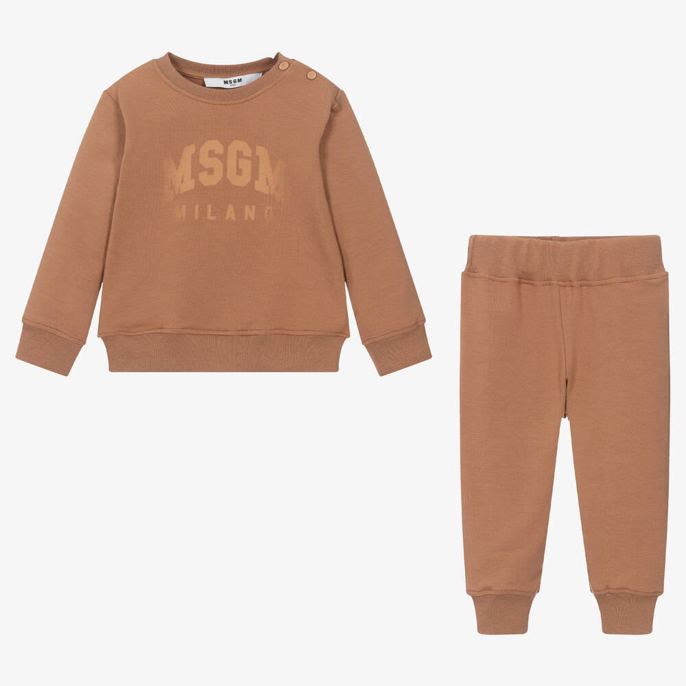 MSGM Brown Cotton Label Tracksuit Childrensalon Outlet