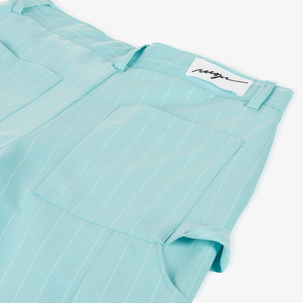 MSGM-Girls Aqua Striped Wide-Leg Trousers | Childrensalon Outlet