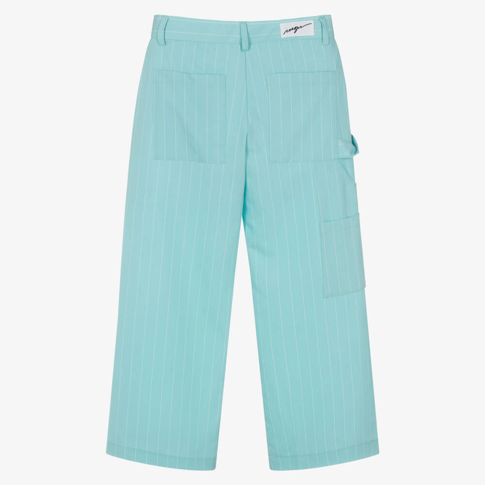 MSGM-Girls Aqua Striped Wide-Leg Trousers | Childrensalon Outlet