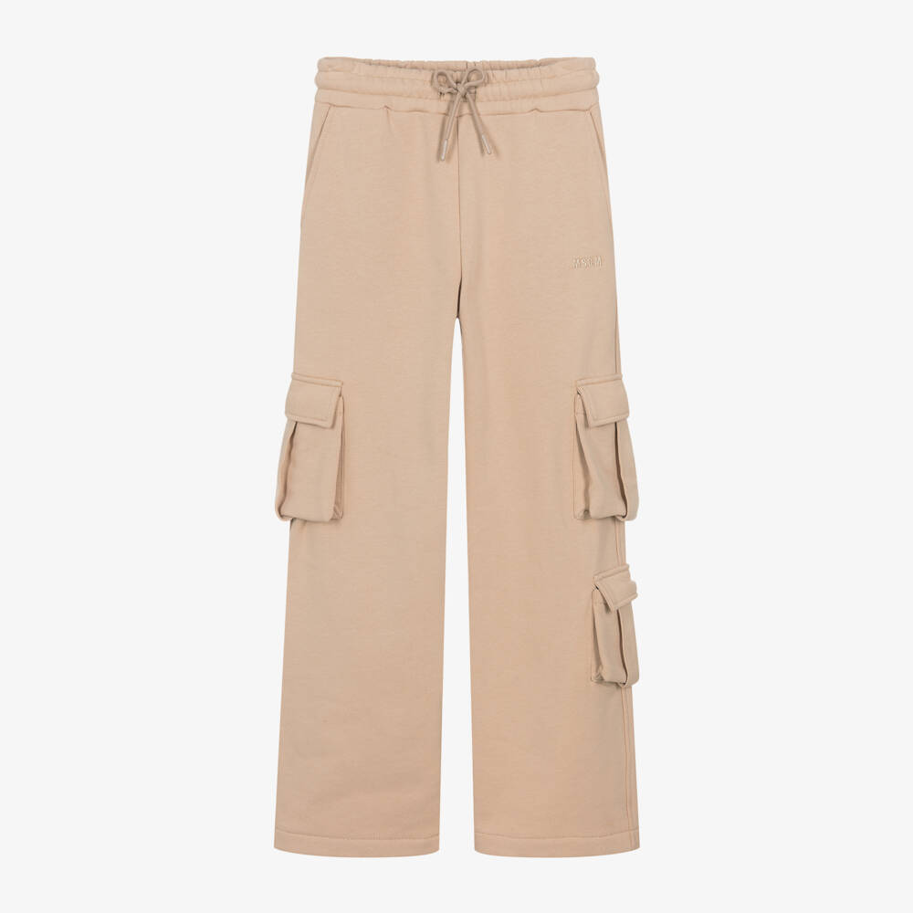 MSGM-Girls Beige Cotton Utility Trousers | Childrensalon Outlet