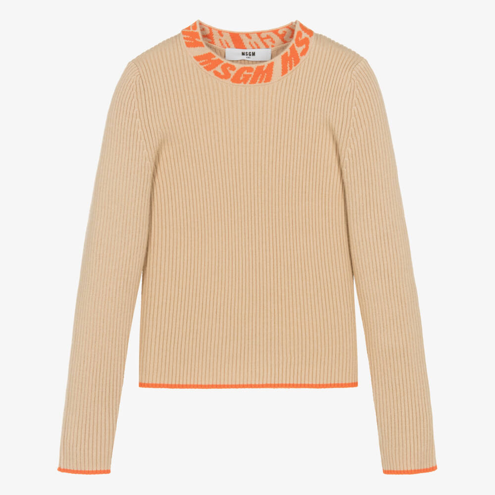 MSGM-Girls Beige Knit Jumper | Childrensalon Outlet