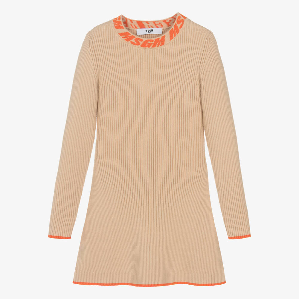 MSGM - Girls Beige Knitted Dress | Childrensalon