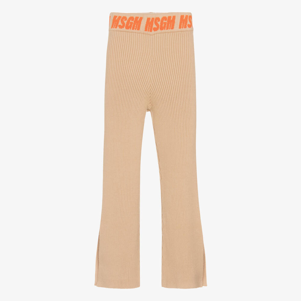 MSGM-Girls Beige Ribbed Knit Trousers | Childrensalon Outlet