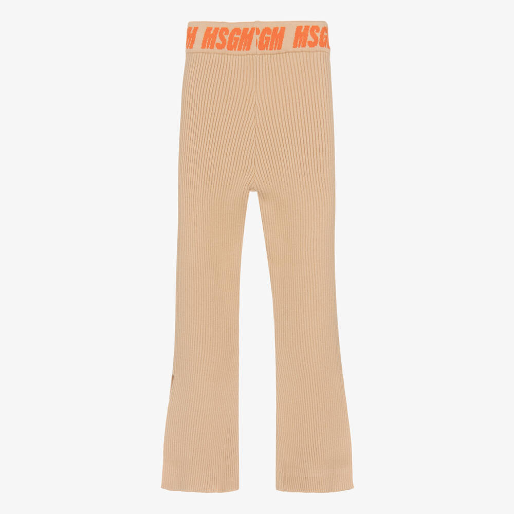 MSGM-Girls Beige Ribbed Knit Trousers | Childrensalon Outlet