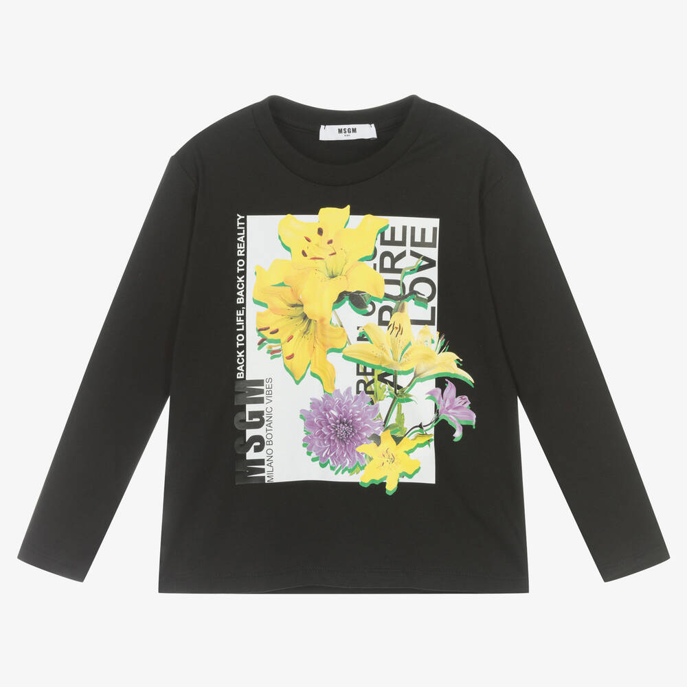 MSGM - Girls Black Botanic Top | Childrensalon