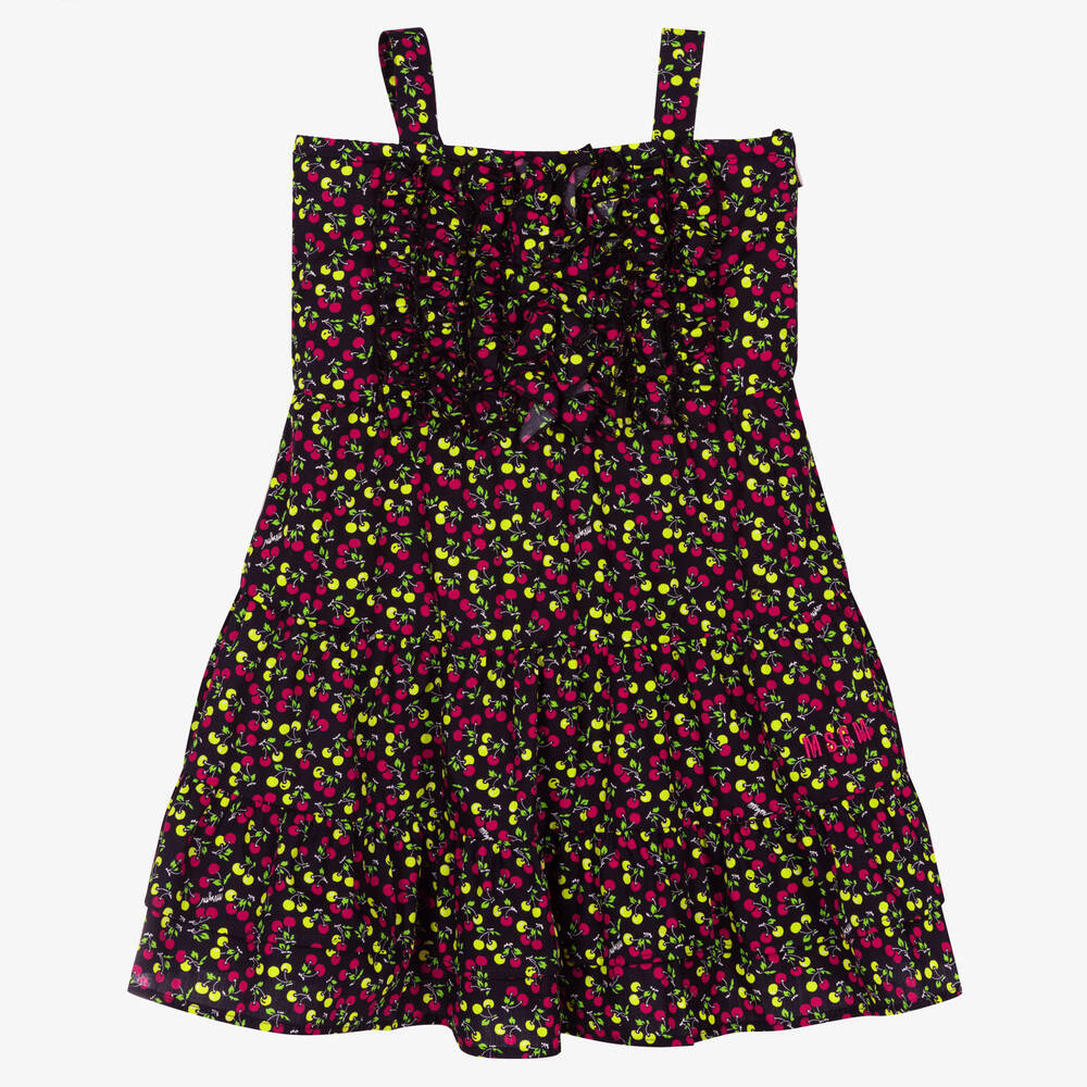 MSGM - Черное хлопковое платье с вишнями | Childrensalon