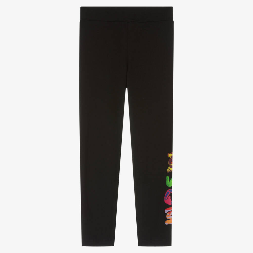 MSGM - Girls Black Cotton Branded Leggings | Childrensalon