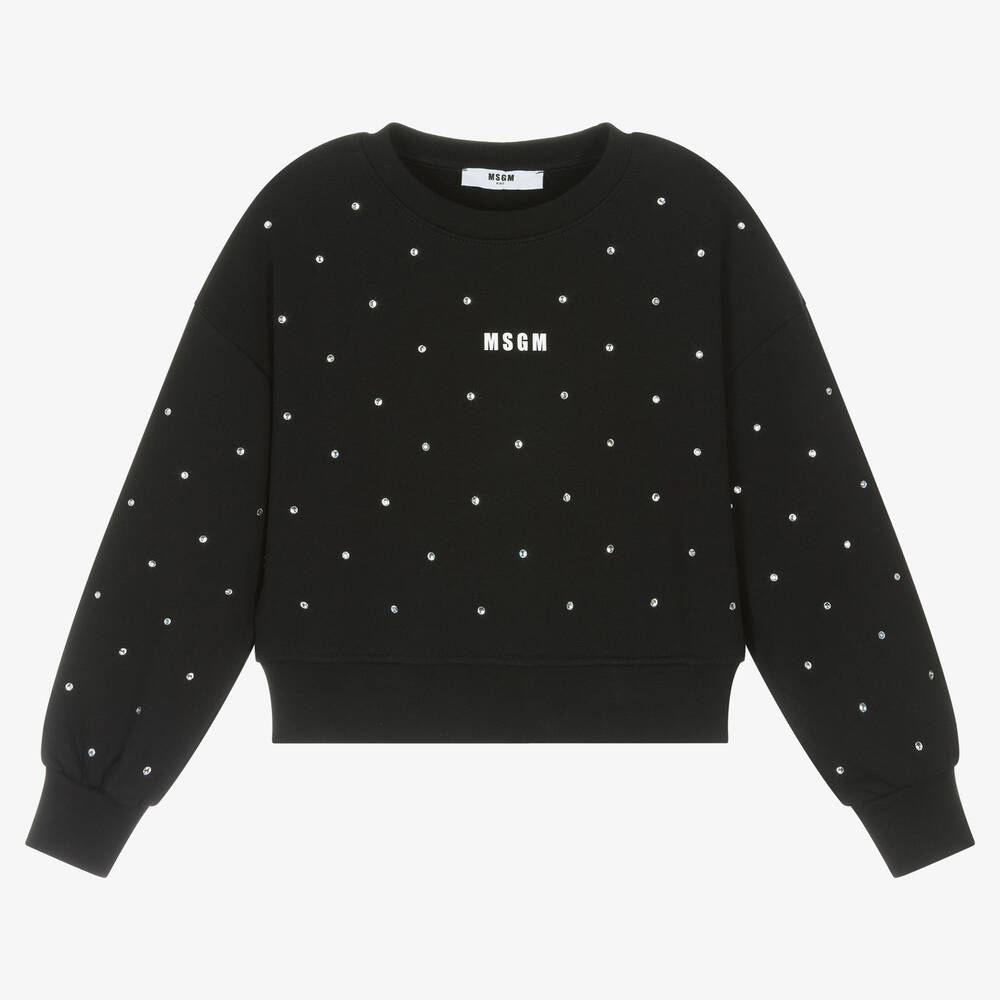 MSGM - Sweat-shirt noir en coton à strass | Childrensalon