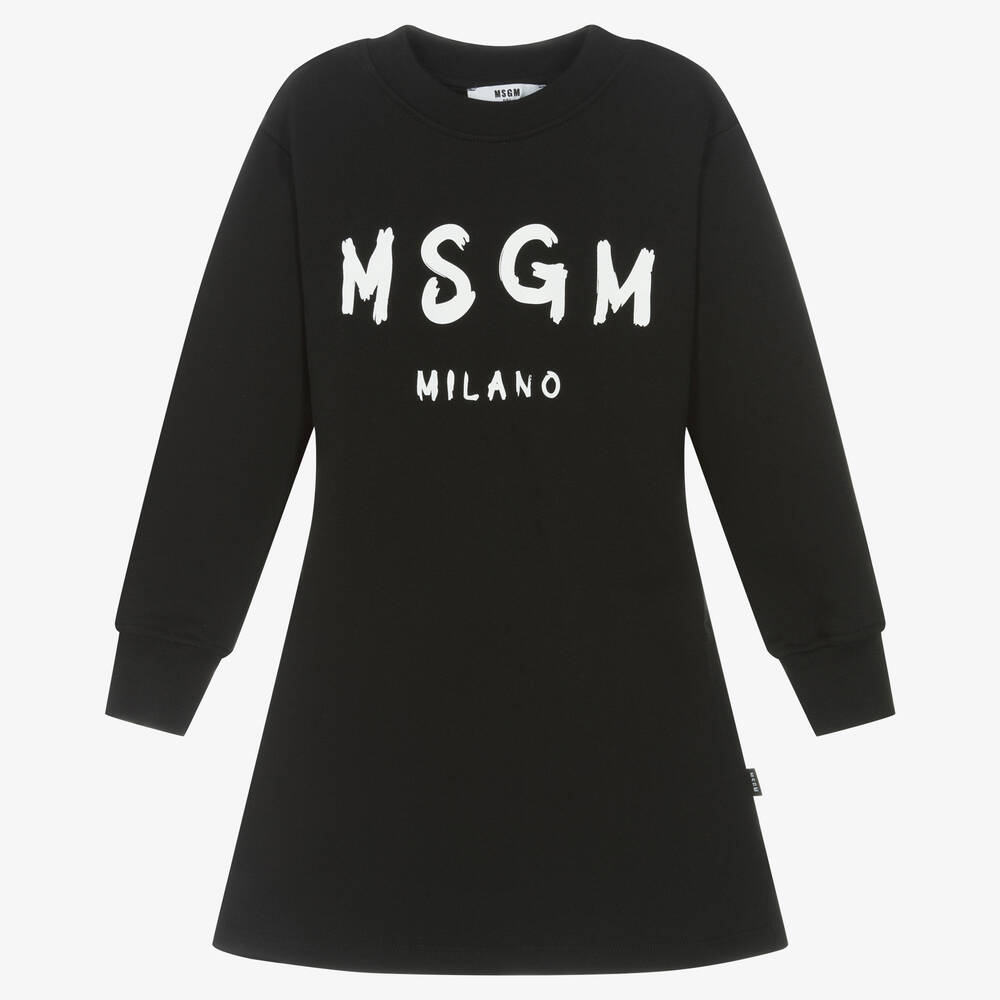 MSGM - فستان قطن جيرسي لون أسود | Childrensalon