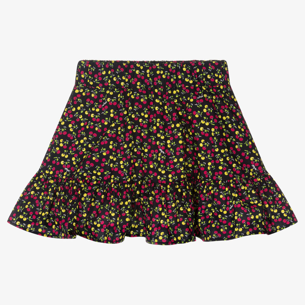 MSGM - Girls Black Cotton Micro Cherry Skirt | Childrensalon