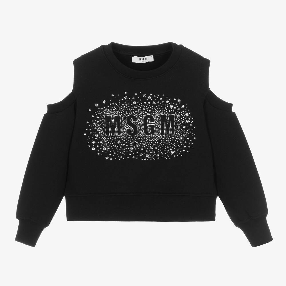 MSGM - Girls Black Cotton Open Shoulder Sweatshirt | Childrensalon
