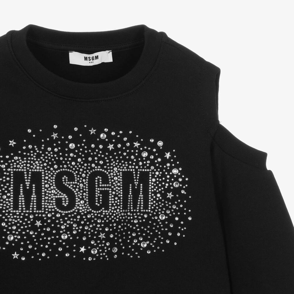 MSGM-سويتشيرت قطن جيرسي لون أسود للبنات | Childrensalon Outlet