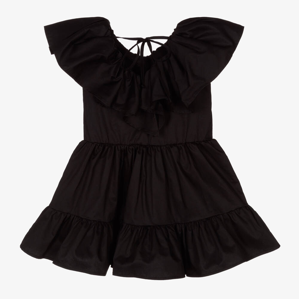 MSGM-Girls Black Cotton Ruffle Dress | Childrensalon Outlet