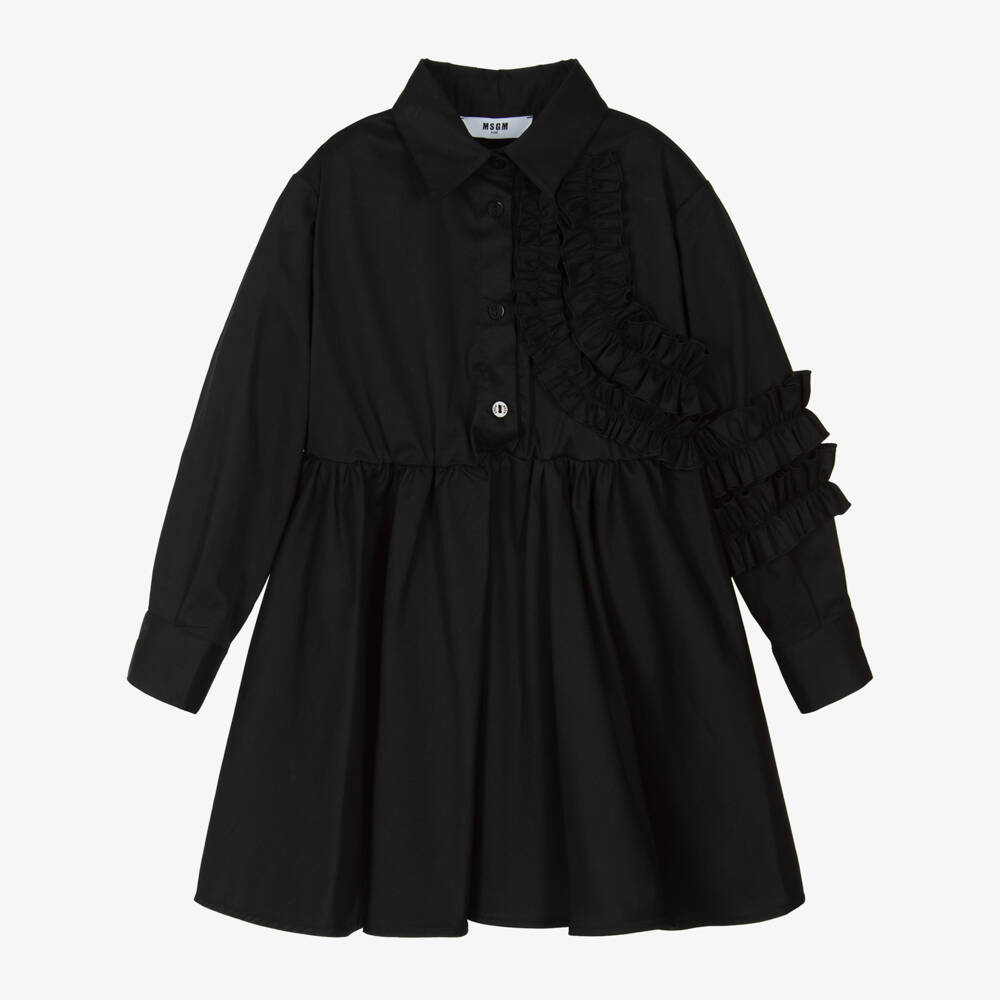 MSGM-Girls Black Cotton Ruffle Dress | Childrensalon Outlet