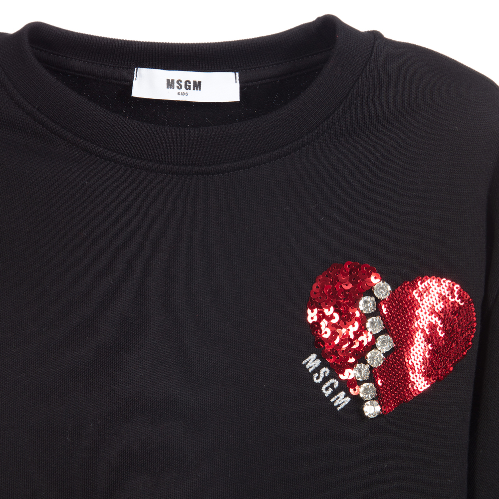 MSGM Girls Black Cotton Sweatshirt Childrensalon Outlet