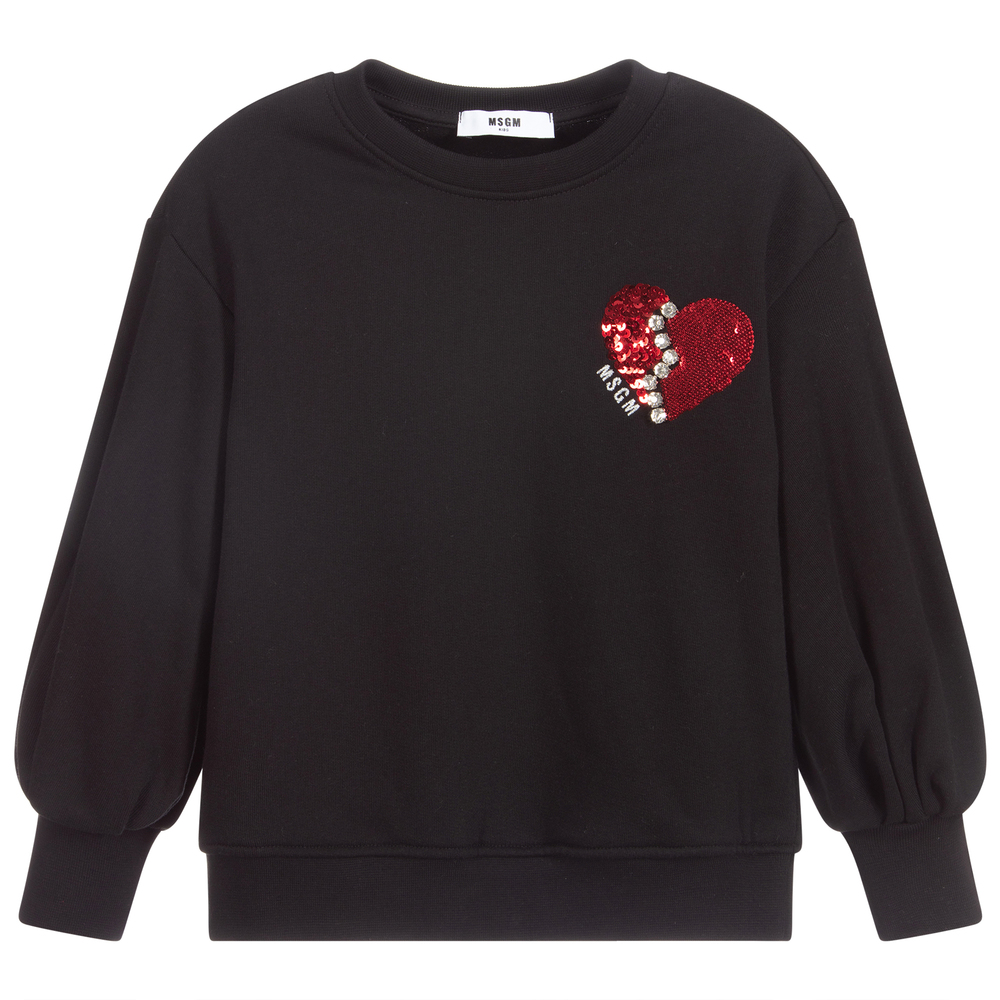 MSGM - Girls Black Cotton Sweatshirt | Childrensalon Outlet