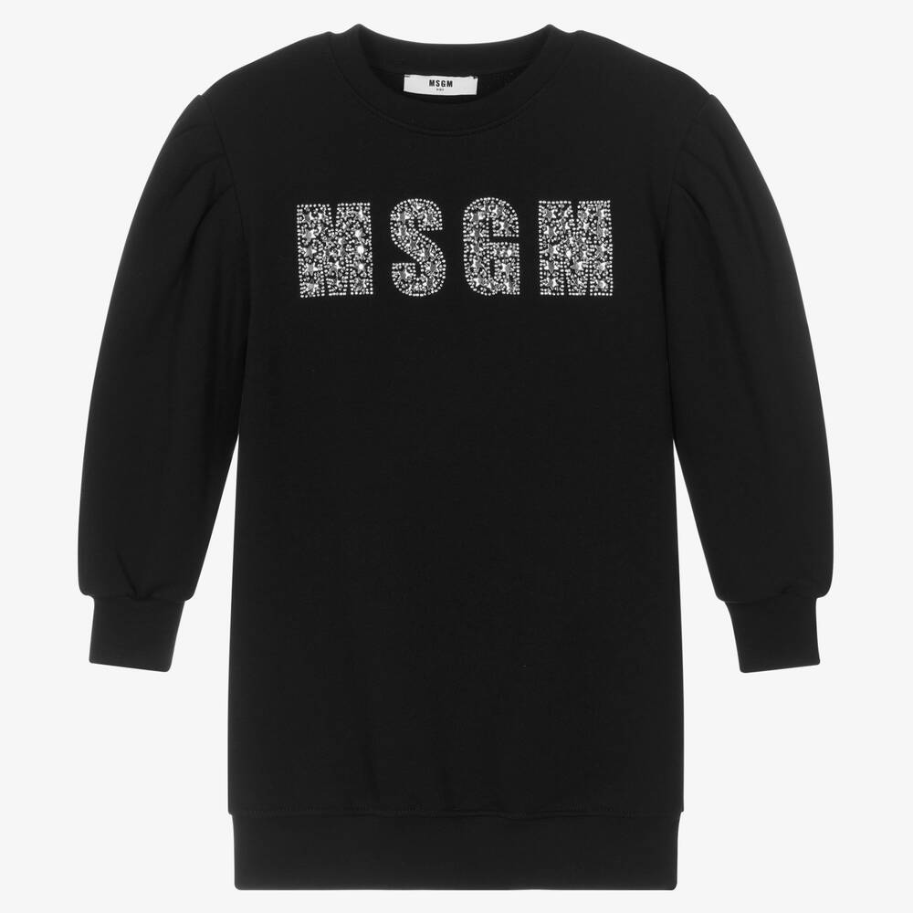 MSGM - Girls Black Cotton Sweatshirt Dress | Childrensalon