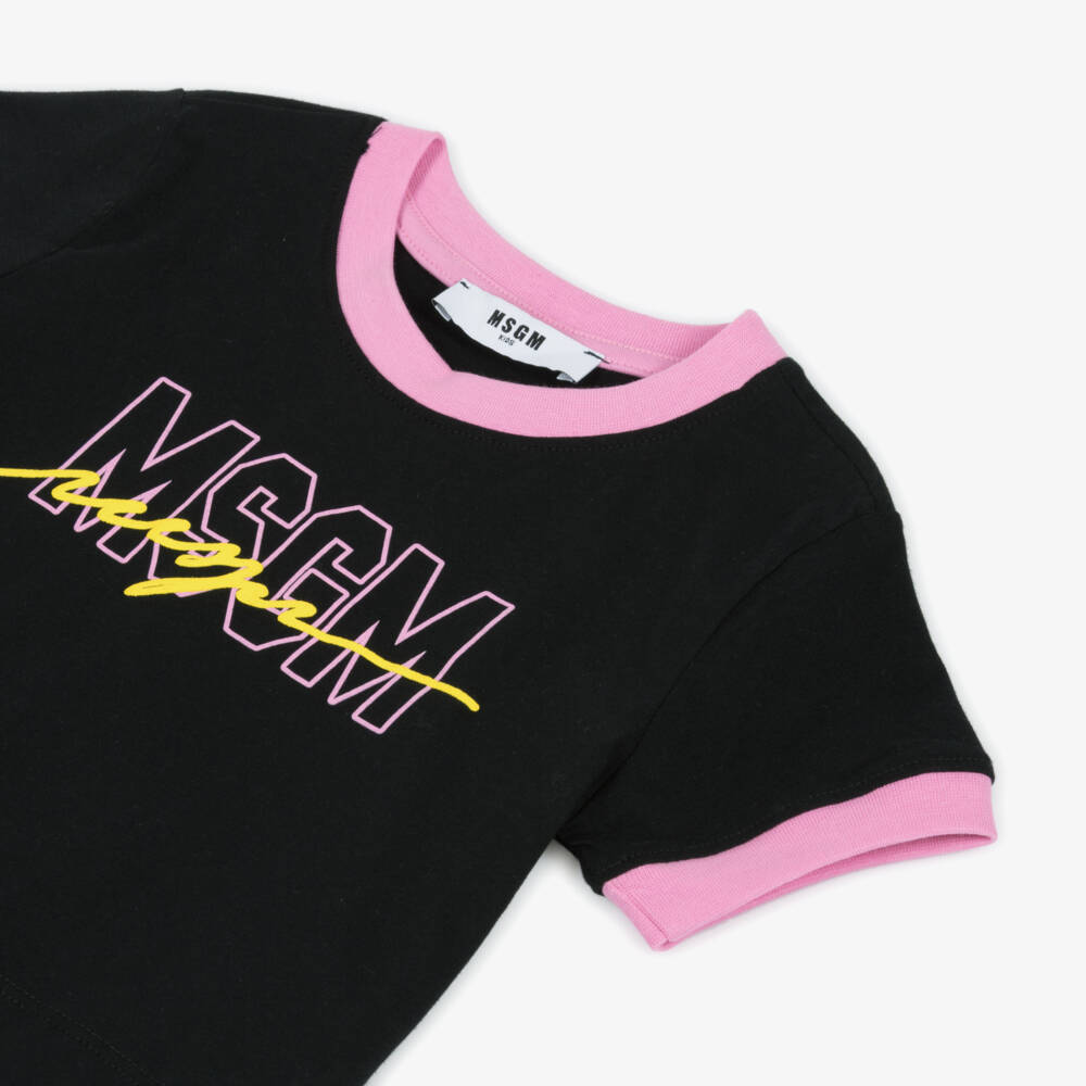 MSGM-Girls Black Cotton Tee with Logo | Childrensalon Outlet