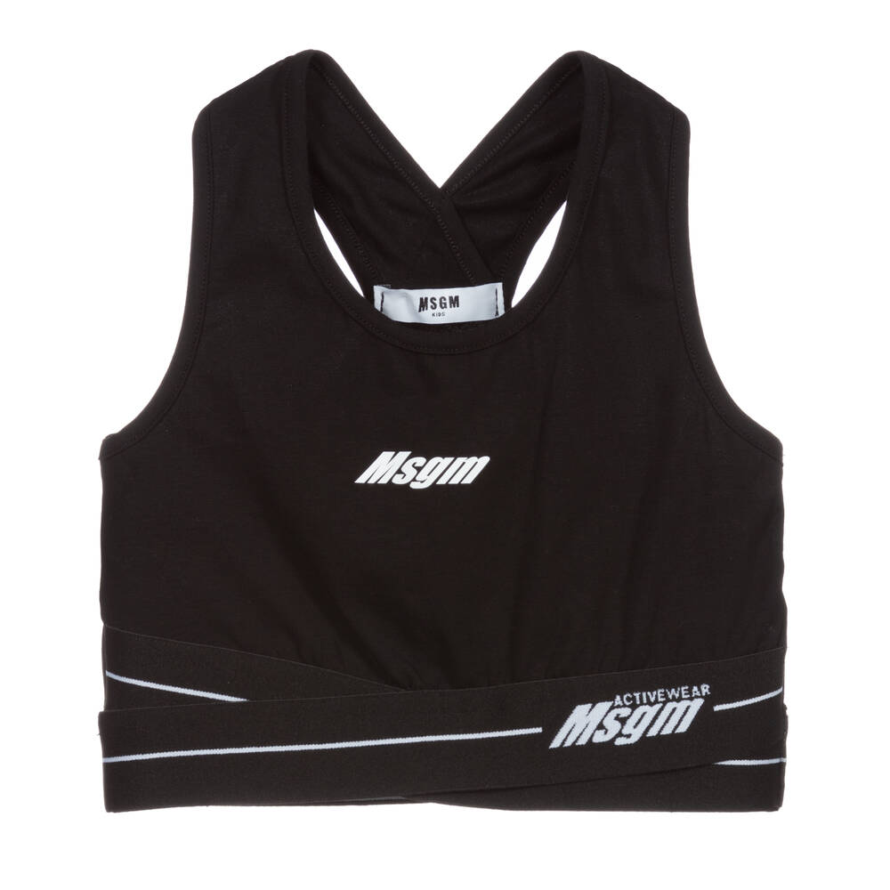 MSGM - Girls Black Cotton Vest Top | Childrensalon