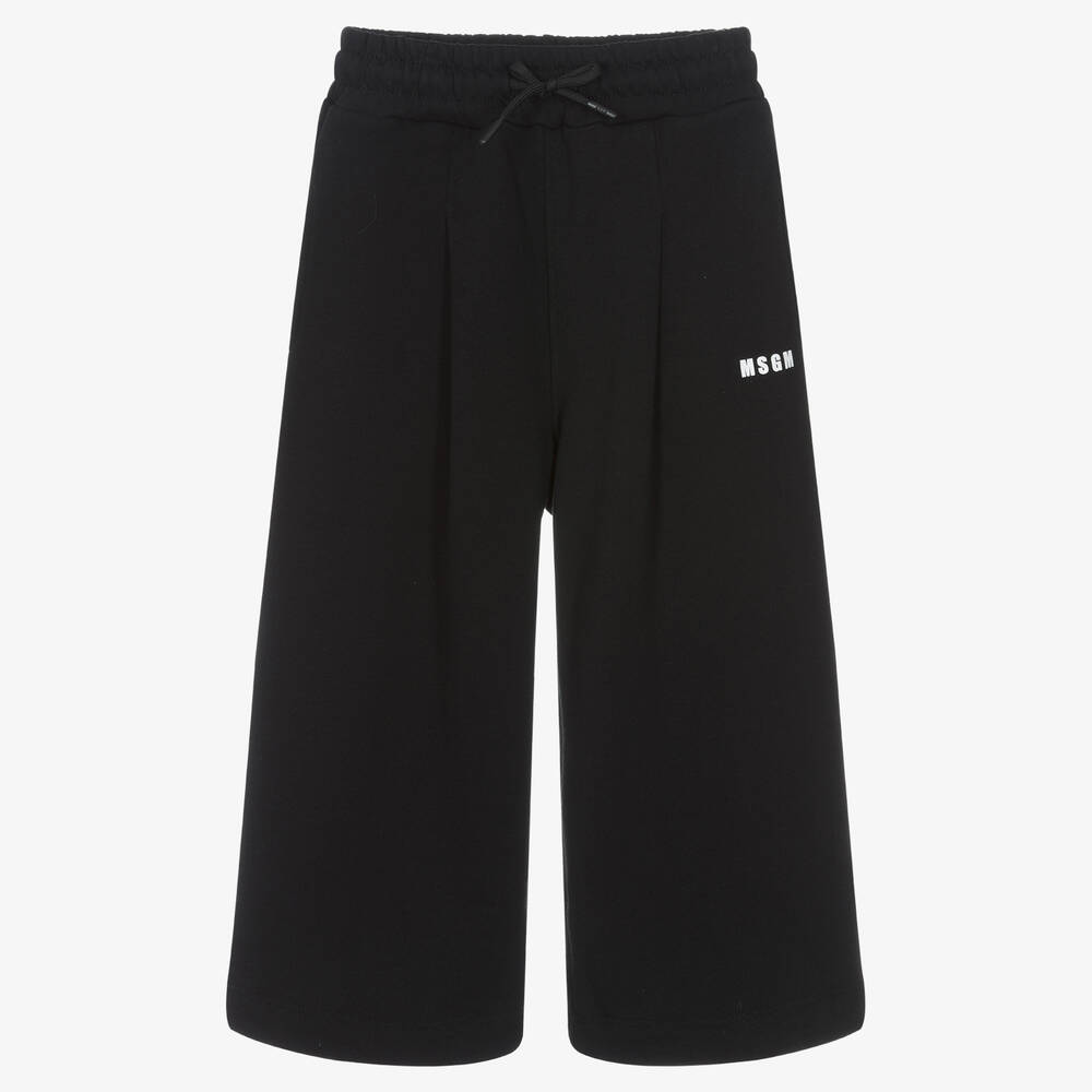 MSGM - Girls Black Cotton Wide Leg Joggers | Childrensalon