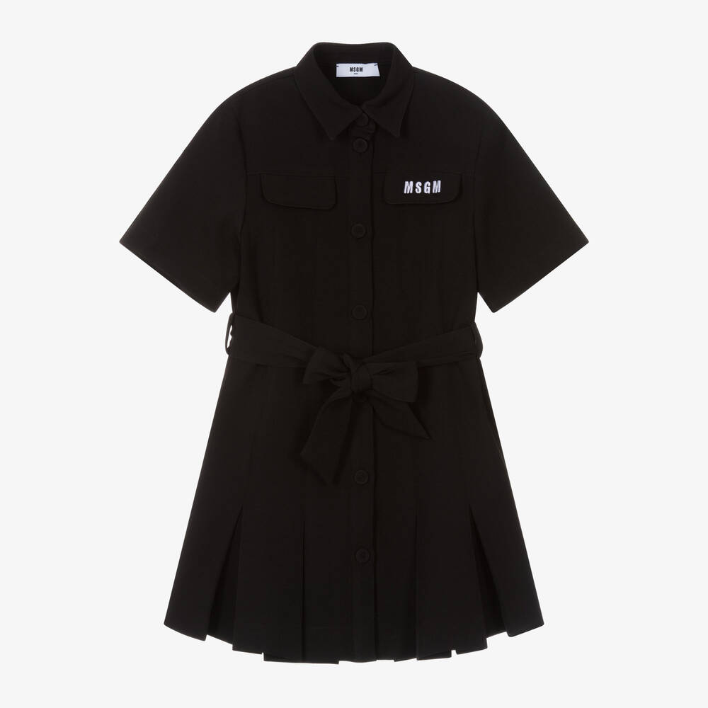 MSGM-Черное платье-рубашка из крепа для девочек | Childrensalon Outlet