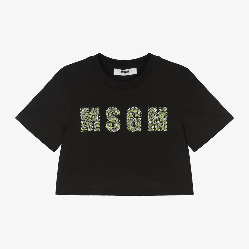 MSGM-Черная укороченная футболка из хлопка для девочек | Childrensalon Outlet