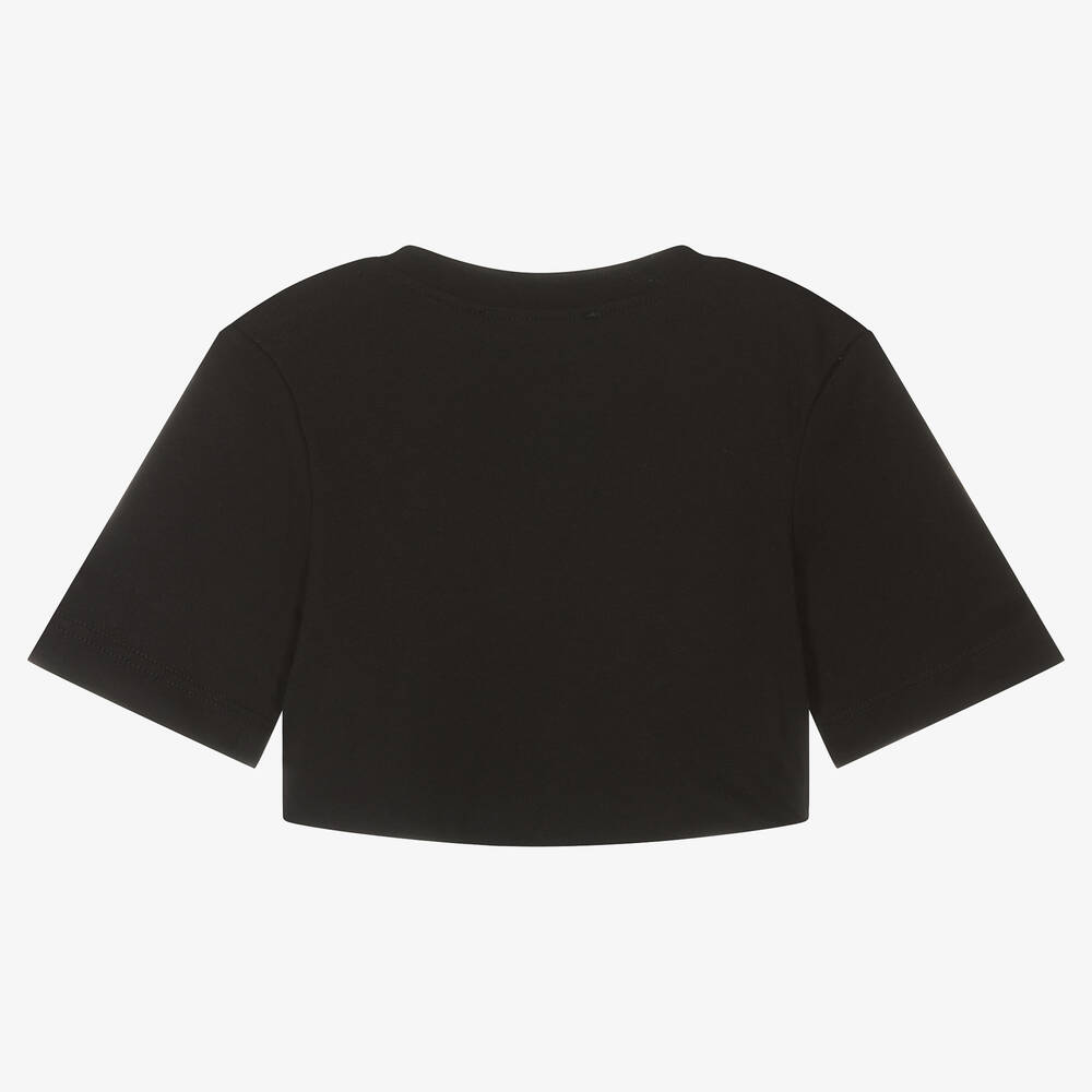 MSGM-Girls Black Cropped Diamanté T-Shirt | Childrensalon Outlet