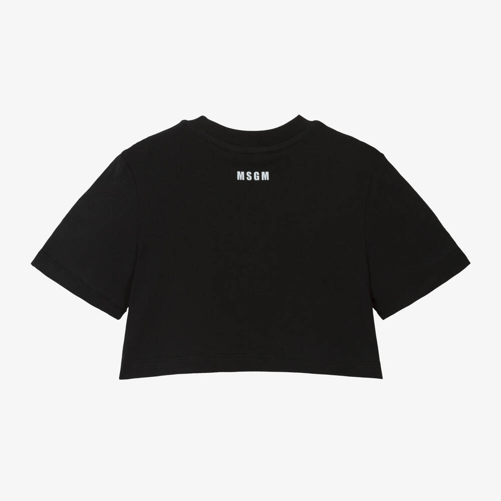 MSGM-Girls Black Diamanté Cotton Top | Childrensalon Outlet
