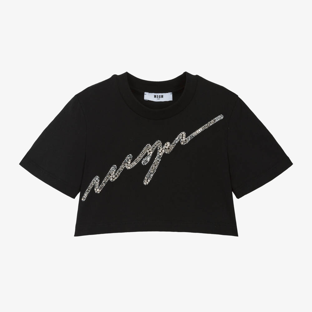 MSGM-تيشيرت بديامونتي قطن لون أسود للبنات | Childrensalon Outlet