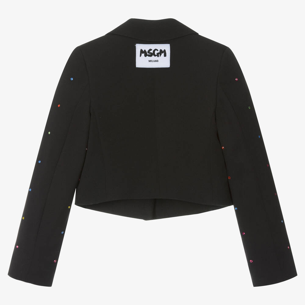 MSGM-Girls Black Diamanté Cropped Blazer | Childrensalon Outlet