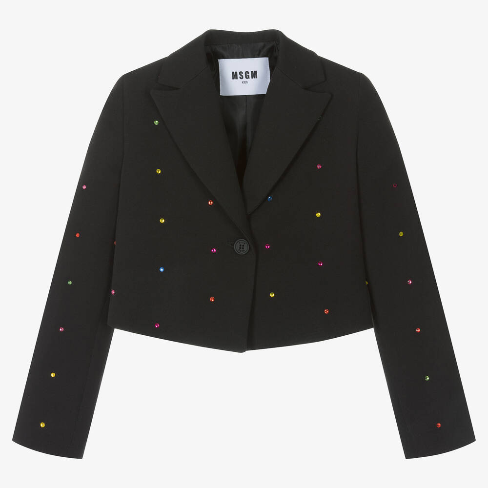 MSGM-Girls Black Diamanté Cropped Blazer | Childrensalon Outlet