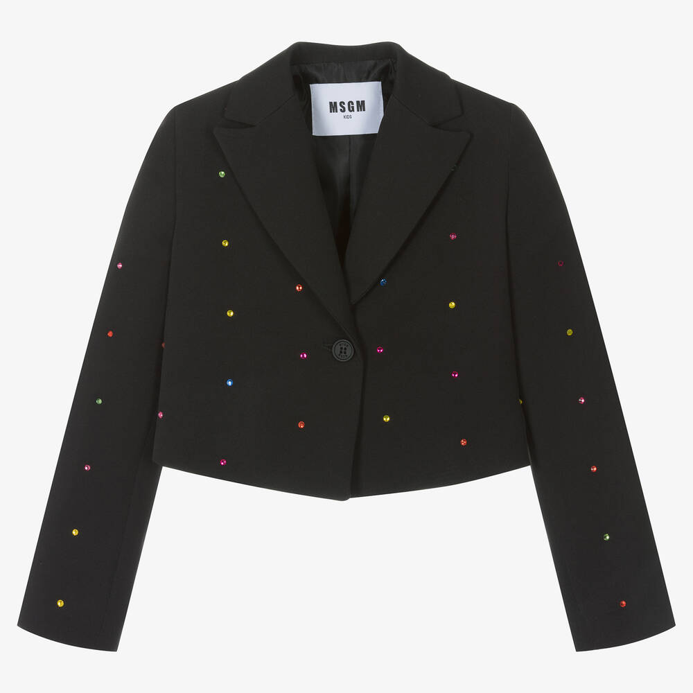 MSGM - Blazer court noir strassé fille | Childrensalon