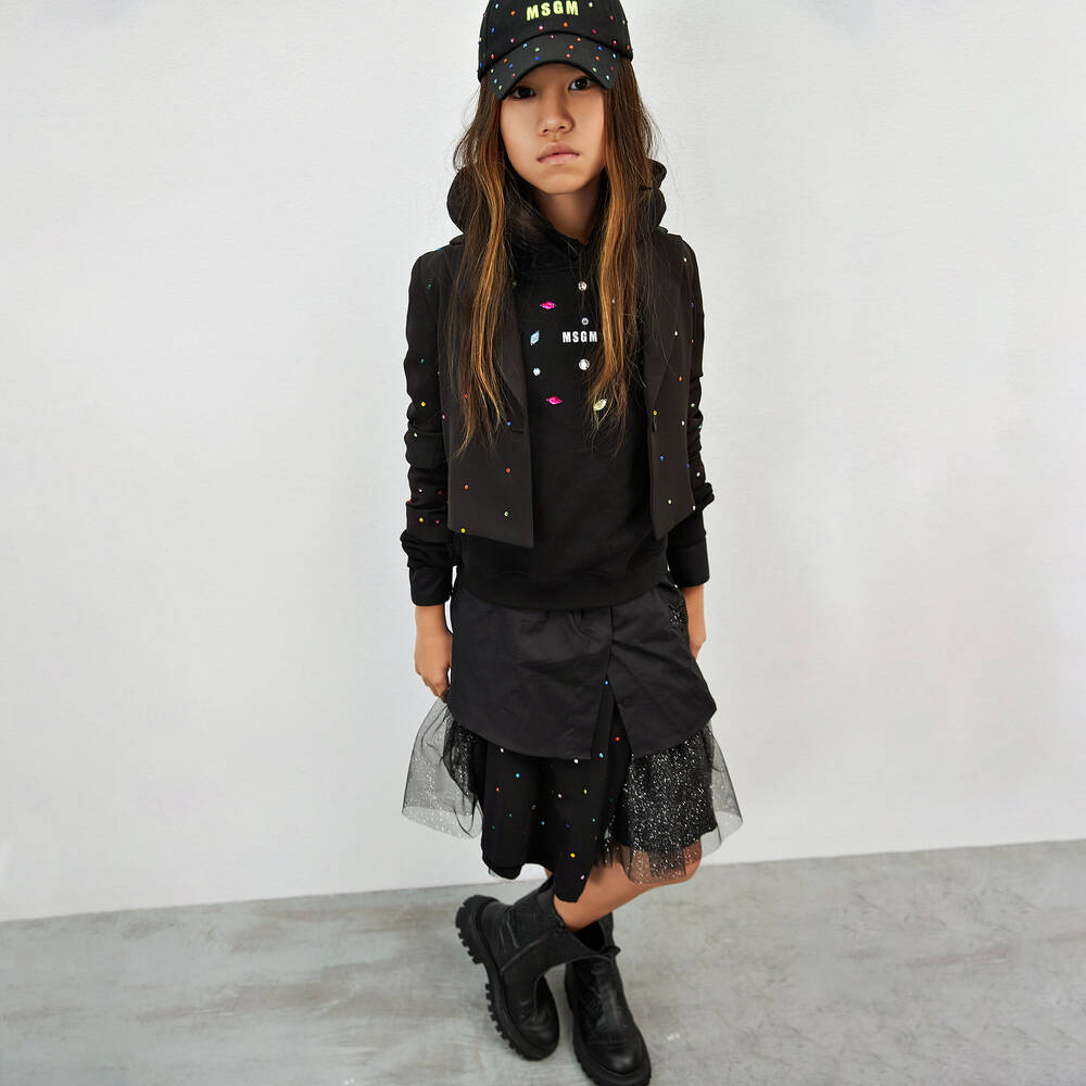 MSGM-Girls Black Diamanté Cropped Blazer | Childrensalon Outlet